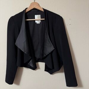 Elevenses by Anthropologie black satin lapel cropped blazer Size 4